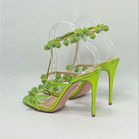 Aquazzura Cha Cha Cha Metallic Leather Sandals size 37.5 - Picture 8 of 12